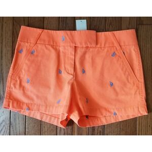 J CREW New Orange & Blue Sailboats Shorts Chino Cotton Twill Chino Broken In